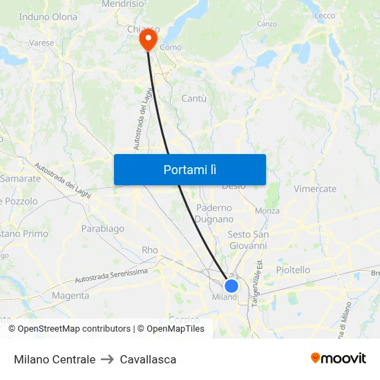 Milano Centrale to Cavallasca map
