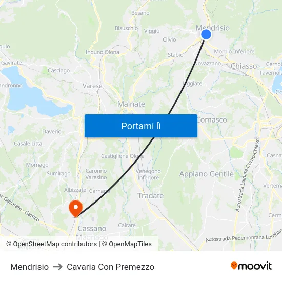 Mendrisio to Cavaria Con Premezzo map