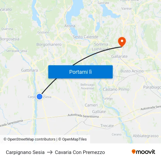 Carpignano Sesia to Cavaria Con Premezzo map