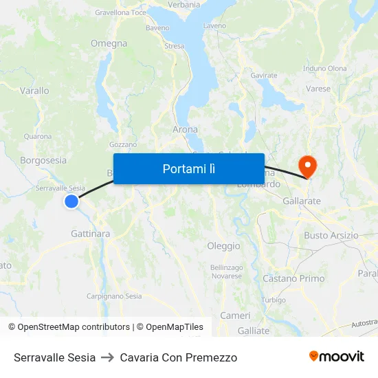 Serravalle Sesia to Cavaria Con Premezzo map