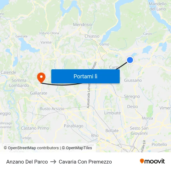 Anzano Del Parco to Cavaria Con Premezzo map