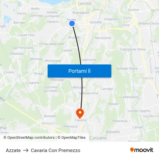 Azzate to Cavaria Con Premezzo map
