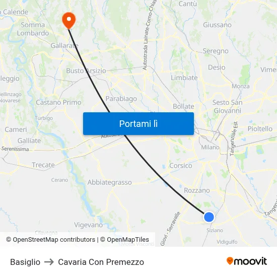 Basiglio to Cavaria Con Premezzo map