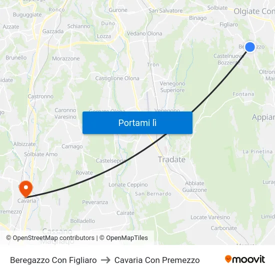Beregazzo Con Figliaro to Cavaria Con Premezzo map