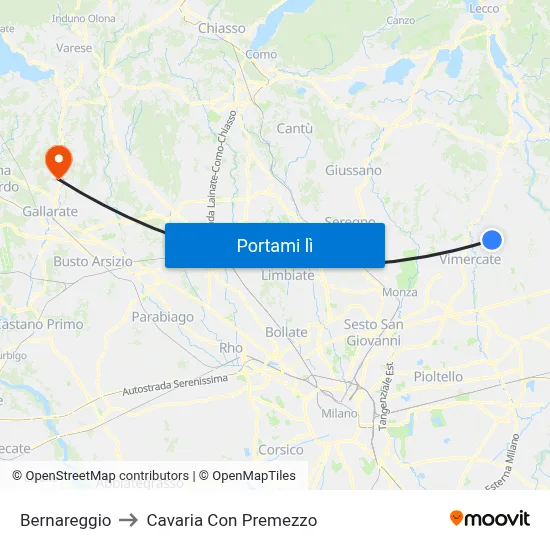 Bernareggio to Cavaria Con Premezzo map