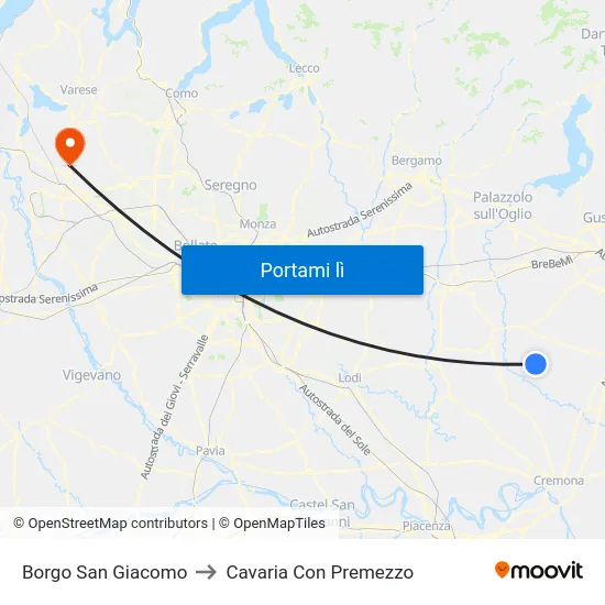Borgo San Giacomo to Cavaria Con Premezzo map