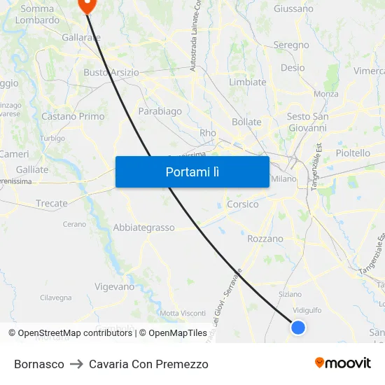 Bornasco to Cavaria Con Premezzo map