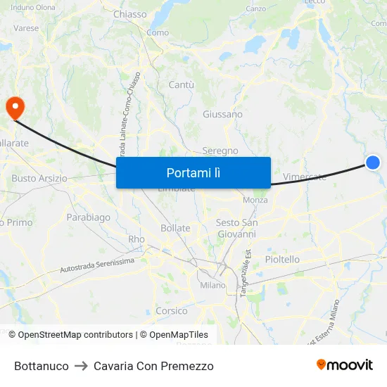 Bottanuco to Cavaria Con Premezzo map