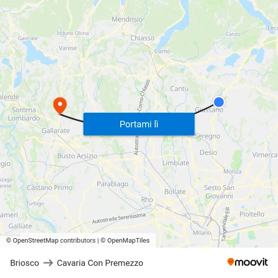 Briosco to Cavaria Con Premezzo map