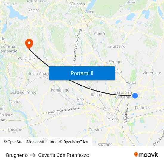 Brugherio to Cavaria Con Premezzo map
