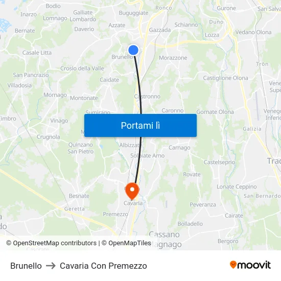 Brunello to Cavaria Con Premezzo map