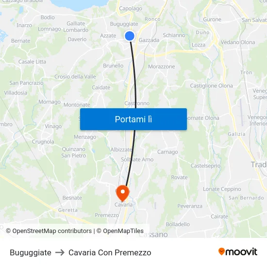 Buguggiate to Cavaria Con Premezzo map