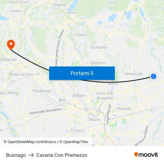 Busnago to Cavaria Con Premezzo map