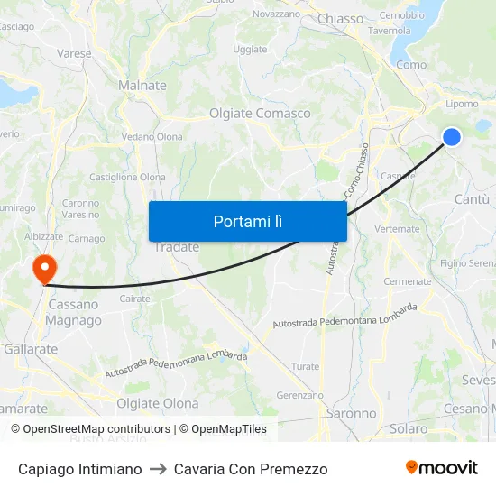 Capiago Intimiano to Cavaria Con Premezzo map