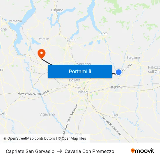 Capriate San Gervasio to Cavaria Con Premezzo map