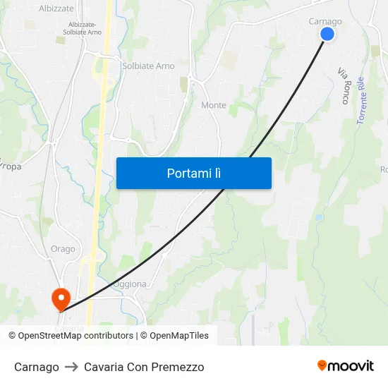 Carnago to Cavaria Con Premezzo map