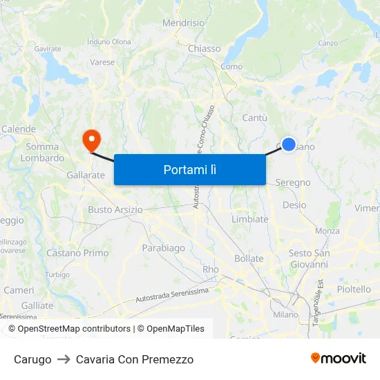 Carugo to Cavaria Con Premezzo map
