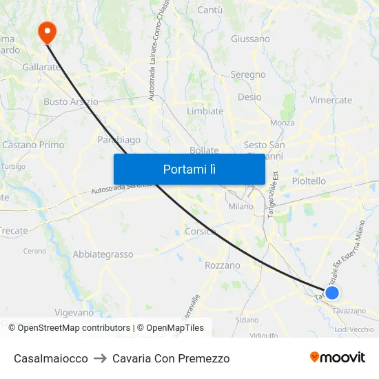Casalmaiocco to Cavaria Con Premezzo map