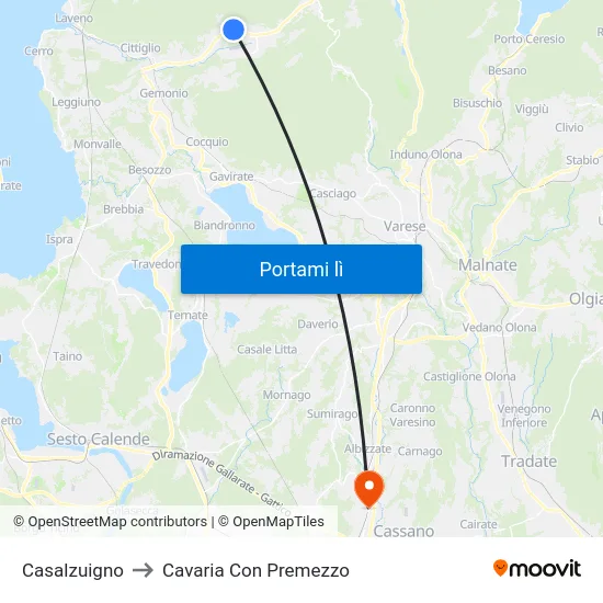 Casalzuigno to Cavaria Con Premezzo map