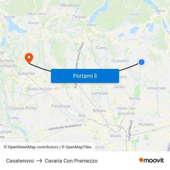Casatenovo to Cavaria Con Premezzo map
