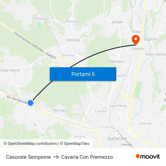 Casorate Sempione to Cavaria Con Premezzo map