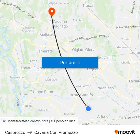 Casorezzo to Cavaria Con Premezzo map