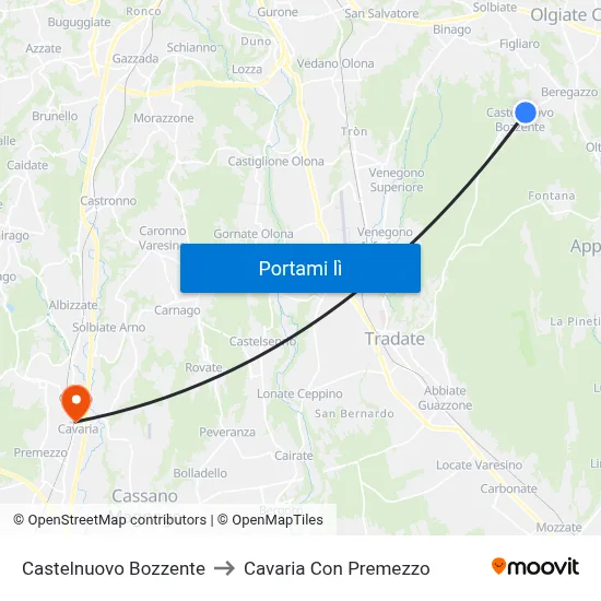 Castelnuovo Bozzente to Cavaria Con Premezzo map