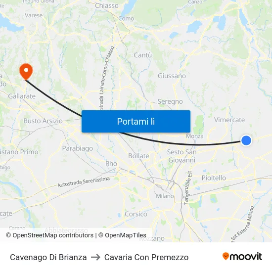 Cavenago Di Brianza to Cavaria Con Premezzo map