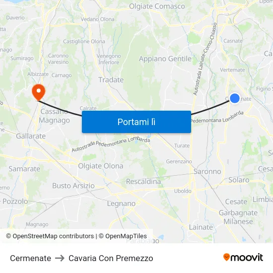Cermenate to Cavaria Con Premezzo map