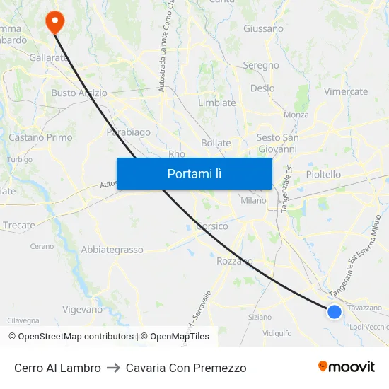 Cerro Al Lambro to Cavaria Con Premezzo map