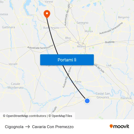 Cigognola to Cavaria Con Premezzo map