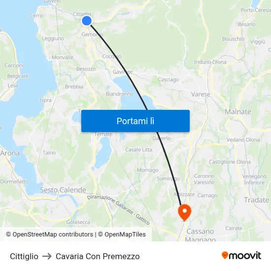 Cittiglio to Cavaria Con Premezzo map