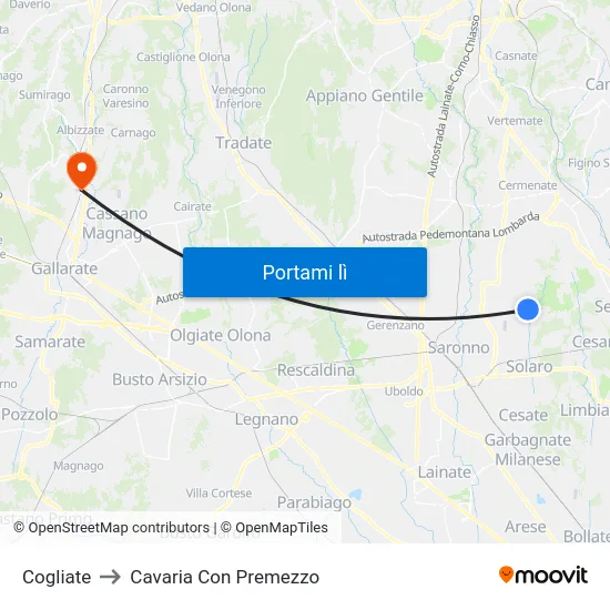 Cogliate to Cavaria Con Premezzo map