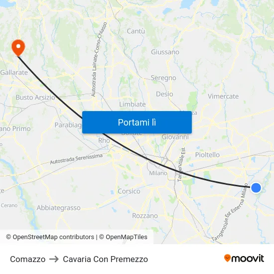Comazzo to Cavaria Con Premezzo map