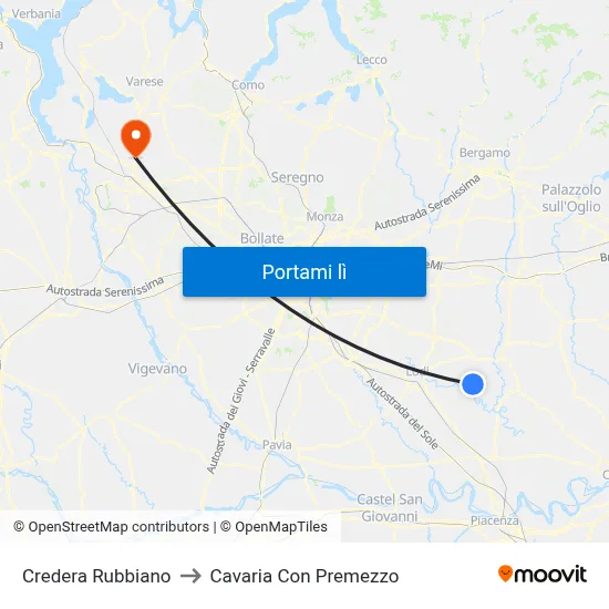 Credera Rubbiano to Cavaria Con Premezzo map