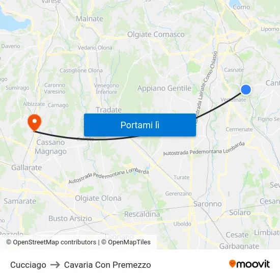 Cucciago to Cavaria Con Premezzo map