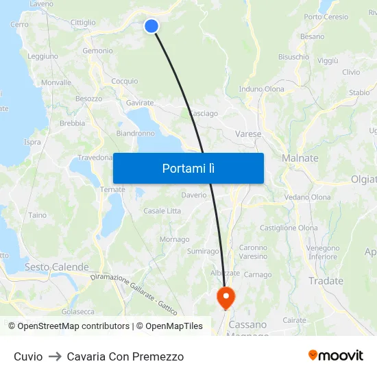 Cuvio to Cavaria Con Premezzo map