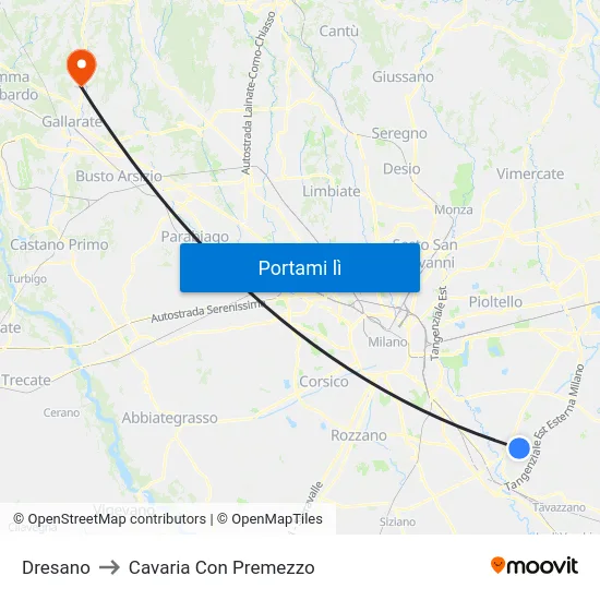 Dresano to Cavaria Con Premezzo map