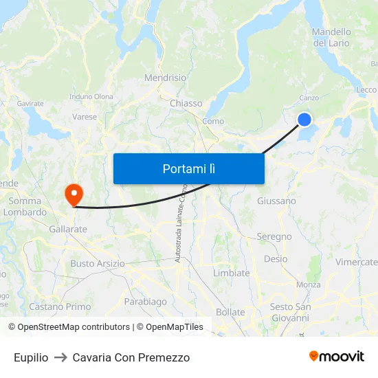 Eupilio to Cavaria Con Premezzo map