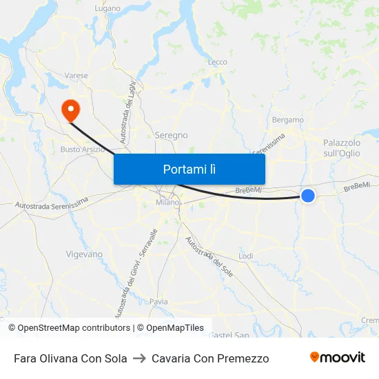 Fara Olivana Con Sola to Cavaria Con Premezzo map