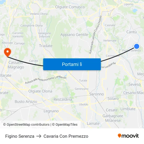 Figino Serenza to Cavaria Con Premezzo map