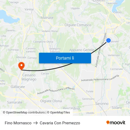 Fino Mornasco to Cavaria Con Premezzo map