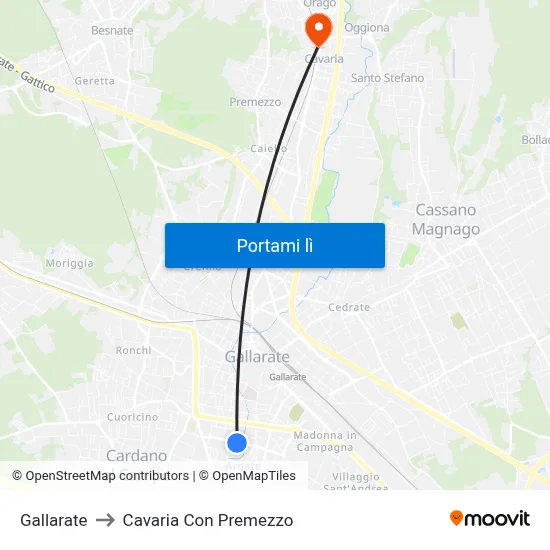 Gallarate to Cavaria Con Premezzo map