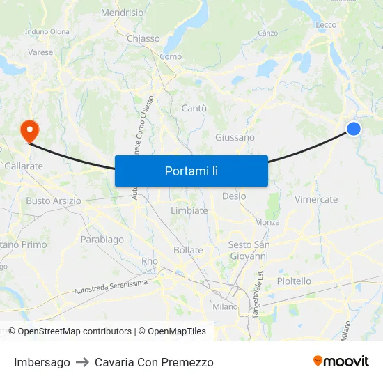 Imbersago to Cavaria Con Premezzo map