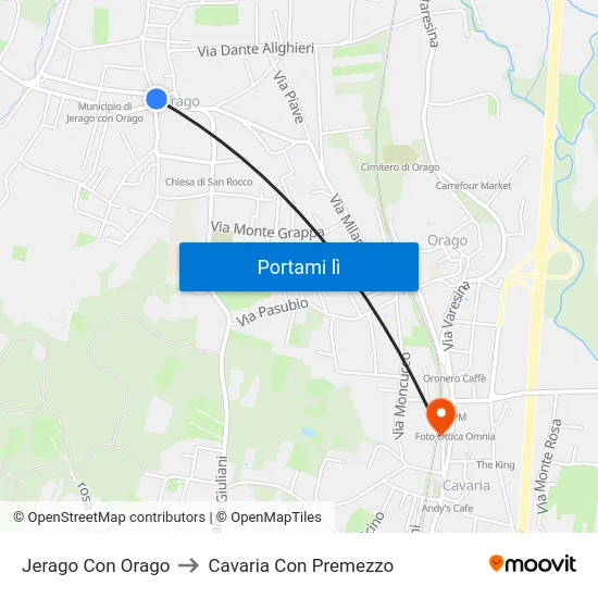 Jerago Con Orago to Cavaria Con Premezzo map
