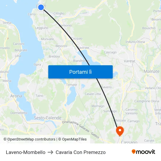 Laveno-Mombello to Cavaria Con Premezzo map