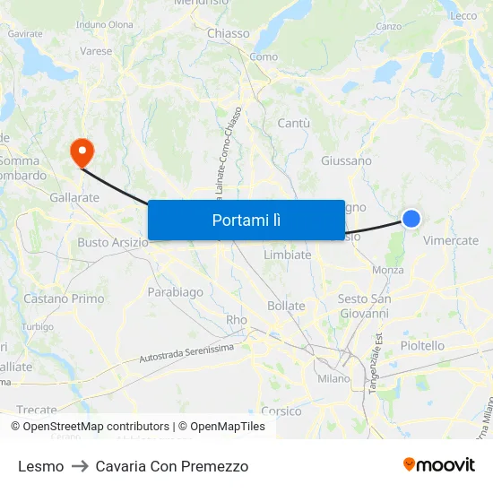 Lesmo to Cavaria Con Premezzo map