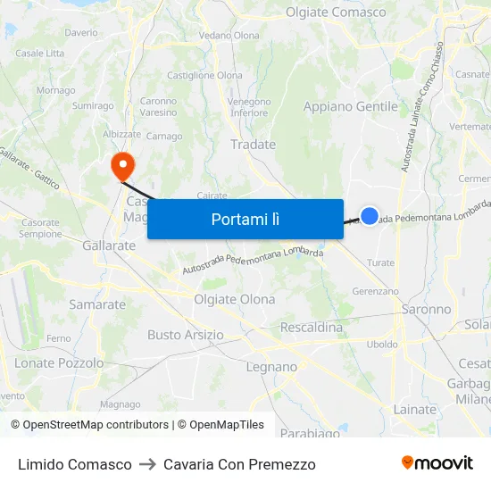 Limido Comasco to Cavaria Con Premezzo map