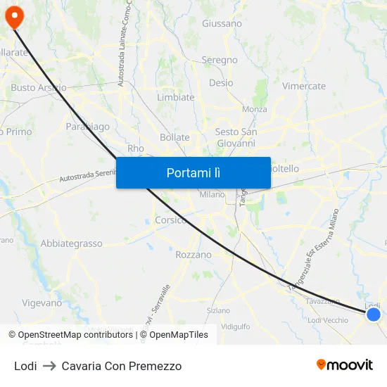 Lodi to Cavaria Con Premezzo map