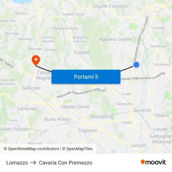 Lomazzo to Cavaria Con Premezzo map